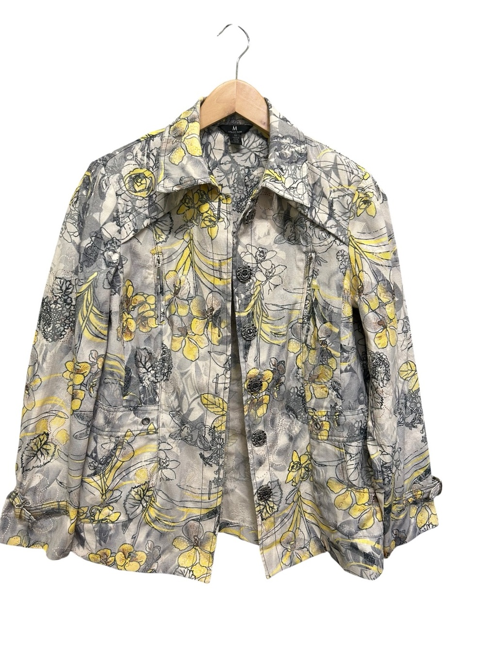 Vintage M Collection Yellow Gray Daffodil Jacket Size 10